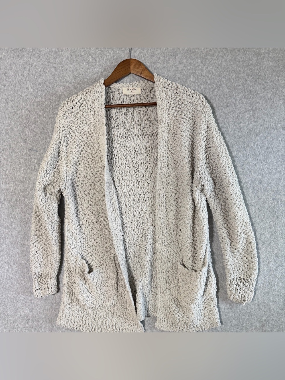 Zenana Outfitters Cream Open-Front Cozy Cardigan Sweater medium